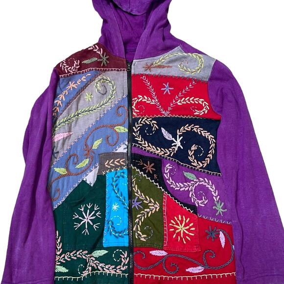 Rising Tide Hoodie Jacket Womens Large L BOHO Cotton Wearable Art Bohemian Patch - Picture 3 of 11